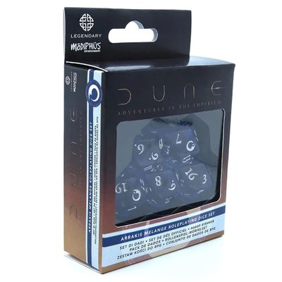 Dune Adventures in The Imperium: Arrakis Melange Dice Set - (5) Twenty Sided Rolplaying Dice Set - Translucent Blue with Silver Numbering, Tabletop Roleplaying Accessory