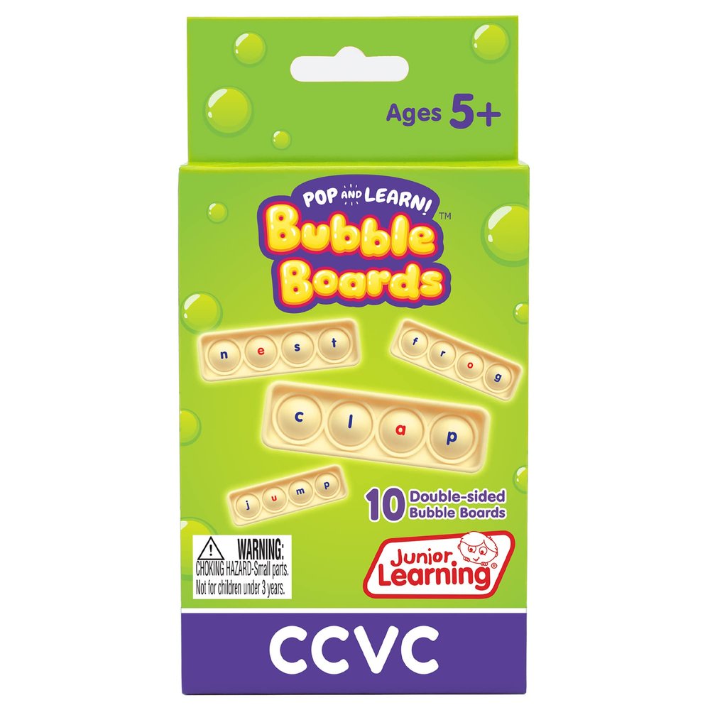 Junior Learning CCVC Bubble Boards Pop and Learn, Decodable, Language Arts and Sensory Learning, for Ages 5+, Grade K