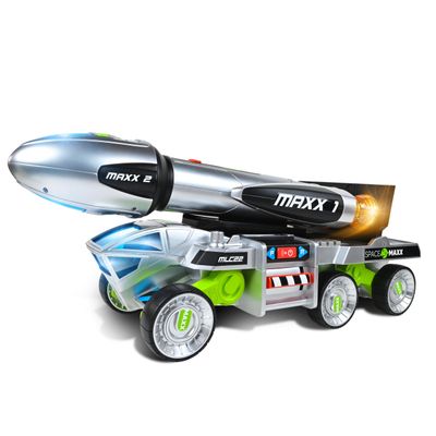 Sunny Days Entertainment Maxx Action 3-N-1 Blast Off Booster Rocket Lights, Sounds and Motorized Drive | Includes Transport Vehicle, Rocket and Capsule | Space Toy for Kids