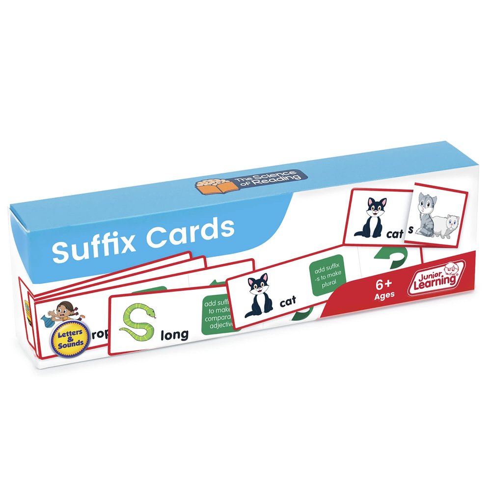 Junior Learning Suffix Flashcards, The Science of Reading Supplementary Resource Flashcards, Learn Suffix Rules, for Ages 6+, Grade 1, for Classroom or Home School use