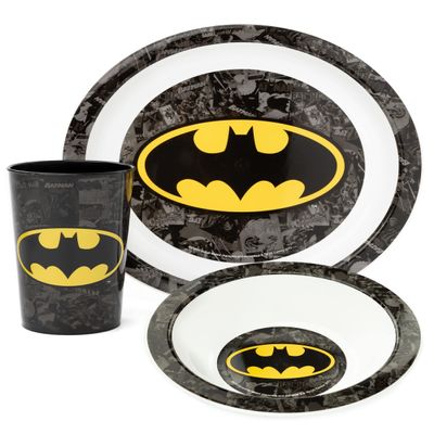 DC Comics Batman Kids 3 Piece Dinnerware Set | Boys & Girls Yellow Superhero Tableware PP Dinner Plate, Bowl And Tumbler Cup