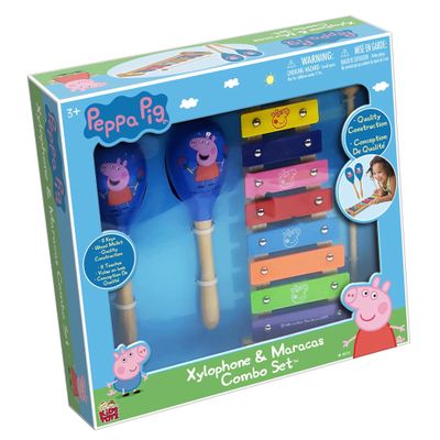 Peppa Pig: Wood Xylophone & Maracas Combo Set - 8 Notes & Keys, Includes: Wooden Mallet & 2 Wooden Maracas, Educational Music Toys for Toddler & Preschoolers, Percussion Learning Kit