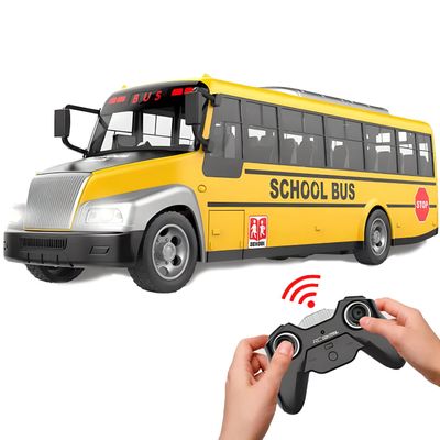 Liberty Imports RC School Bus - 2.4Ghz Remote Control Toy Bus with LED Lights, Rechargeable Electronic Vehicle for Kids