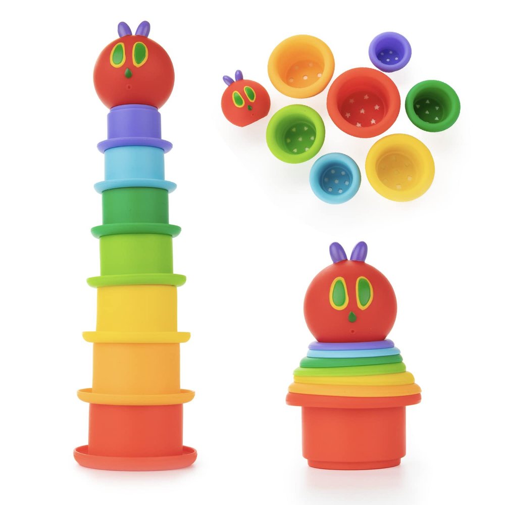 Kids Preferred World of Eric Carle The Very Hungry Caterpillar Bath Time Stacking Cup Set with Caterpillar Head Squirty Perfect for Water Play Ages 18 Months and Up