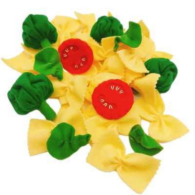 Pasta with broccoli, farfalle, bow tie pasta, felt play food for kids kitchen, pretend play for kids (beige, set 2 (farfalle, broccoli, tomatoes, basil))