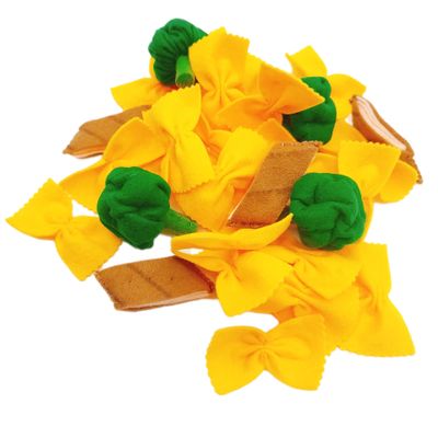 Pasta with broccoli, farfalle, bow tie pasta, felt play food for kids kitchen, pretend play for kids (yellow, set 3 (farfalle, broccoli, chicken))