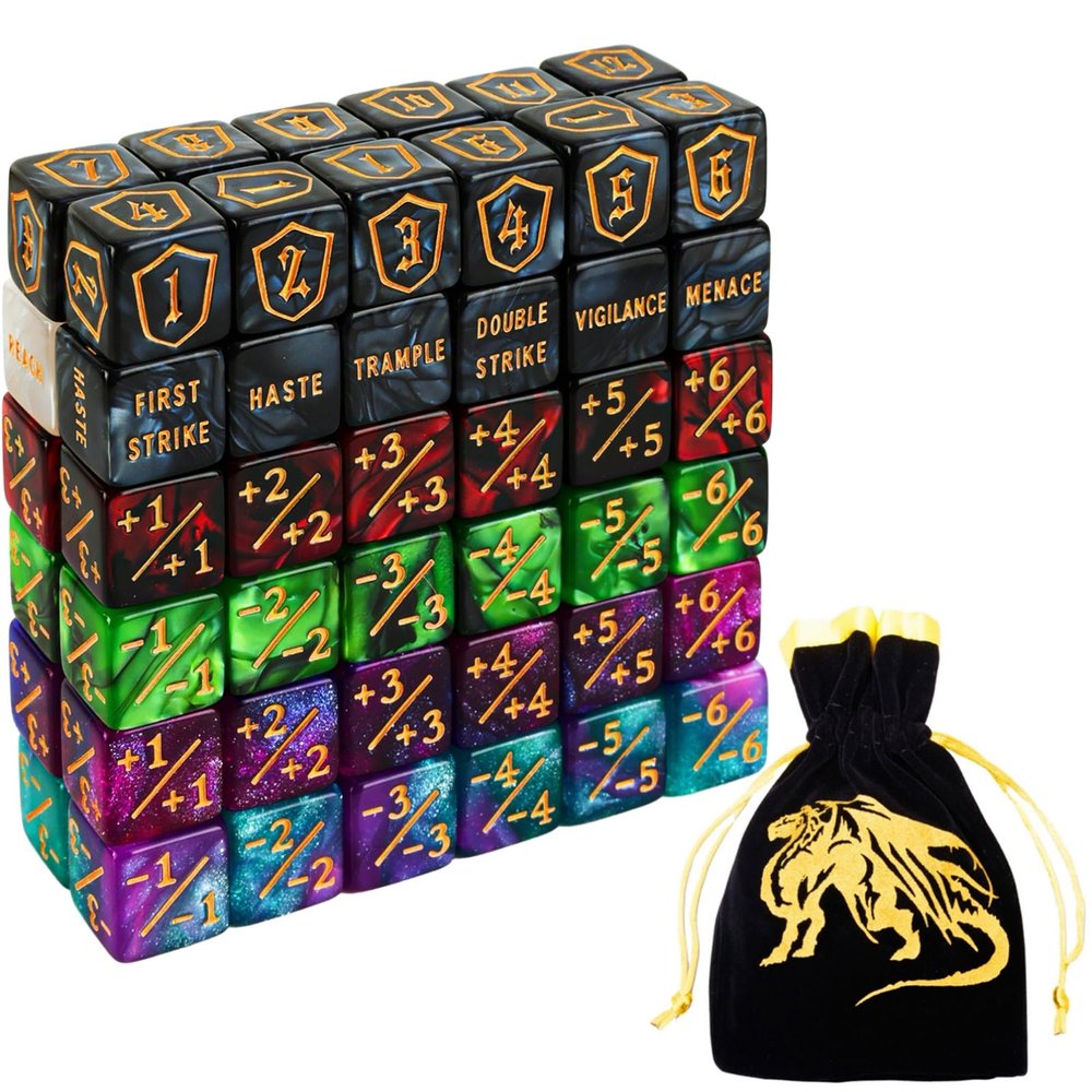 Color MTG Counter Dice Set Keyword Shield Life Counters with Dice Storage Bag for MTG TGG Table Games (72 Pcs)