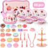 Lajeje Tea Party Set for Toddlers & Little Girls Ages 3-6  Princess Pretend Play Kitchen Toy with Tin Tea Set, Desserts & Carrying Case view 3