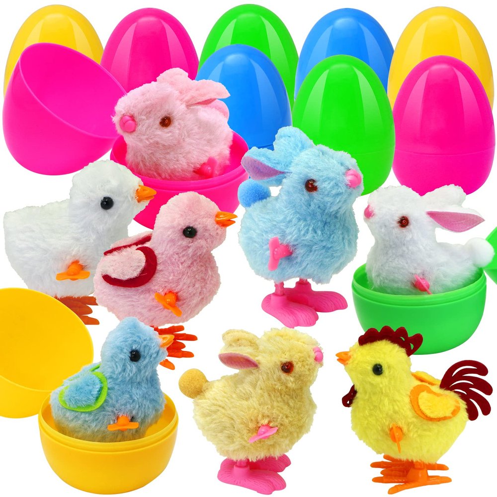 Tuzuaol 8 Pack Prefilled Easter Eggs with Colorful Wind-Up Jumping Bunnies and Chicks Toys for Novelty Easter Basket Stuffers, Filled Easter Egg for Easter Hunt Party Favors Supplies