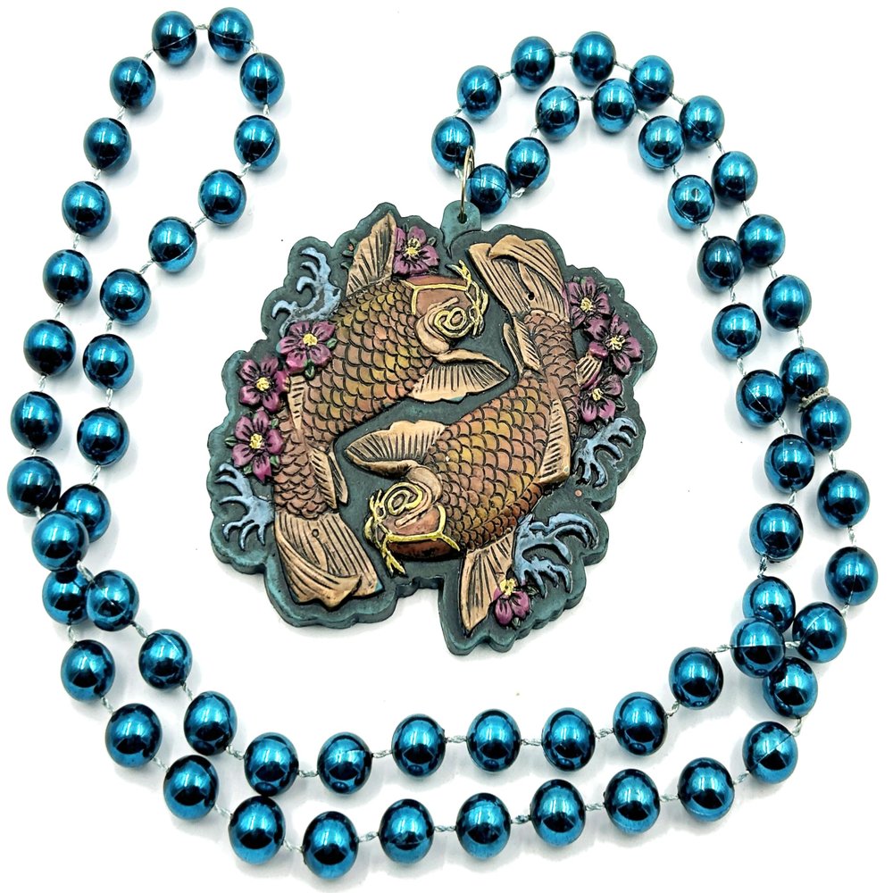 Koi Fish Mardi Gras Bead Necklace Spring Break Blue Carnival New Orleans Pisces