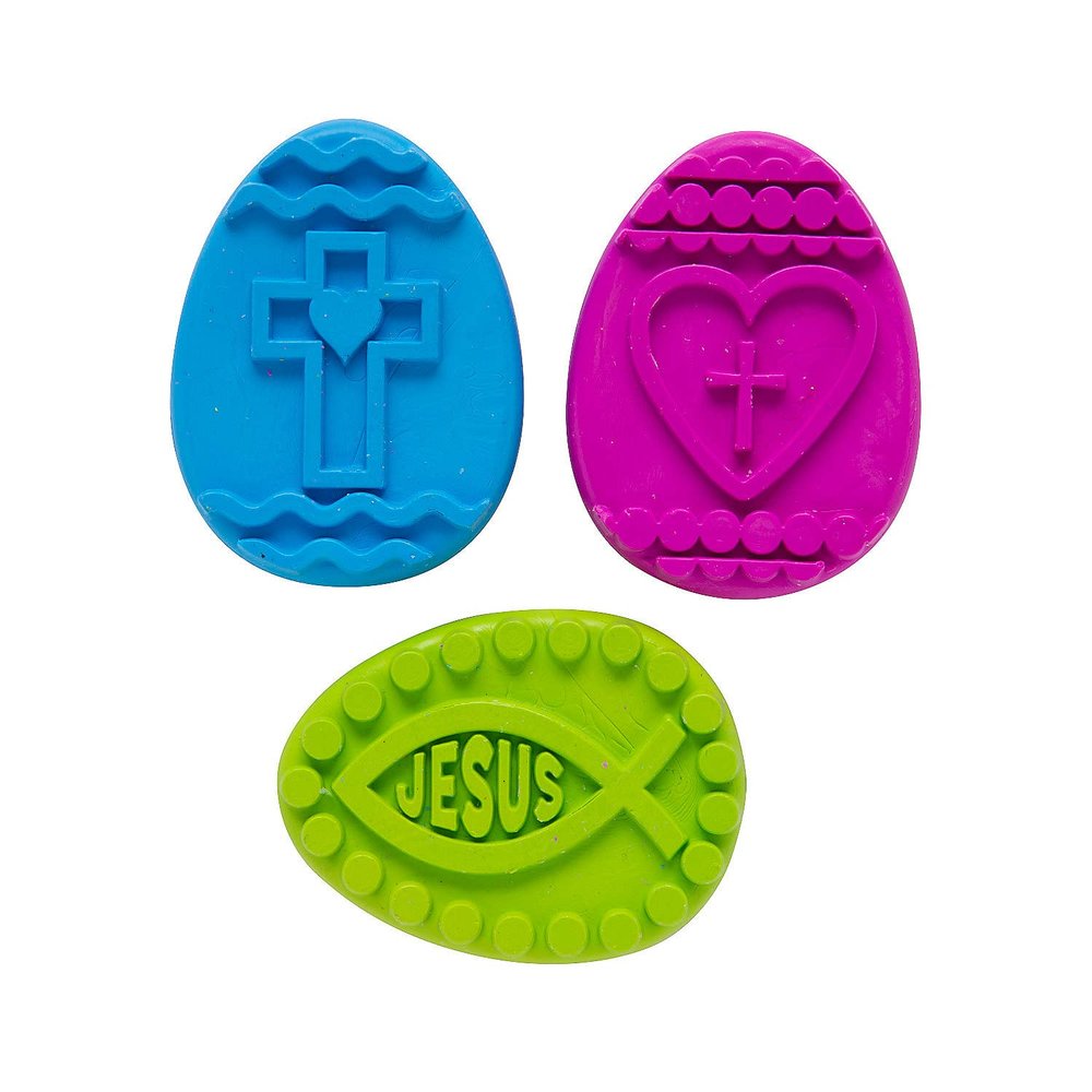 Fun Express 3-Color Religious Easter Egg-Shaped Crayons, 24 Piece