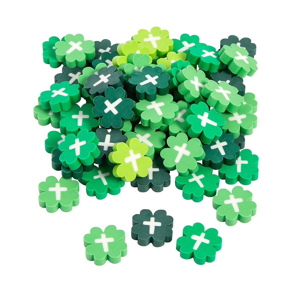 Bulk Religious St. Patrick's Day Clover Mini Erasers, 300 Pieces