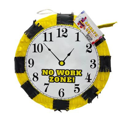 APINATA4U No Work Zone Clock Pinata, Clock Themed Birthday and Fun Party Decoration, Retirement Party Supply, Black and Yellow Over the Hill Celebration, Retirement Fun Gift, 16 X 16 X 4 Inches