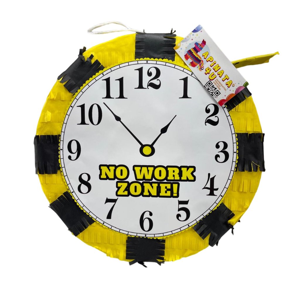 APINATA4U No Work Zone Clock Pinata, Clock Themed Birthday and Fun Party Decoration, Retirement Party Supply, Black and Yellow Over the Hill Celebration, Retirement Fun Gift, 16 X 16 X 4 Inches