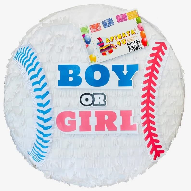 Baseball Themed Gender Reveal Pinata Pink & Blue 16 Diameter Sports Themed Gender Reveal Party