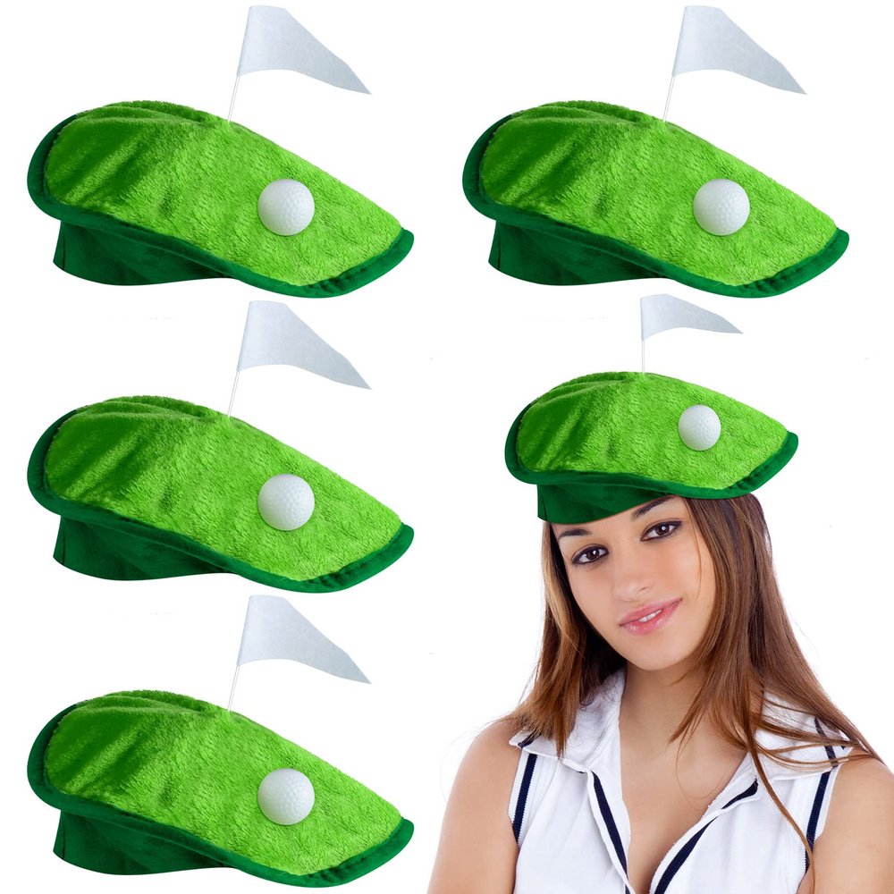 Funny Novelty Golfer Beret Hat with Golf Ball Flag for Party Costume Accessories and Supplies (4 Set)