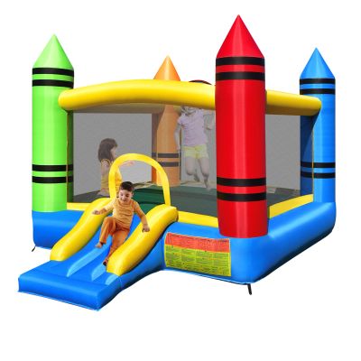 HONEY JOY Inflatable Bounce House, Crayon Theme Bouncy House for Kids w/Large Jumping Area, Indoor Outdoor Bouncing Castle House, Including Oxford Carry Bag, Repair Kit(Crayon Without Blower)