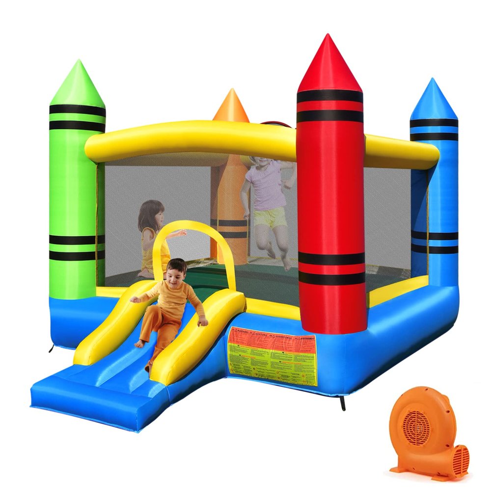 HONEY JOY Inflatable Bounce House, Kids Castle Jumping Bouncer w/Slides, Including Oxford Carry Bag, Repairing Kit, Stakes, Indoor Outdoor Party Play Center for Toddler (Crayon with 550w Blower)