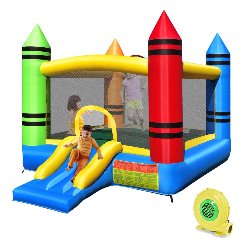 HONEY JOY Inflatable Bounce House, Kids Castle Jumping Bouncer w/Slides, Including Oxford Carry Bag, Repairing Kit, Stakes, Indoor Outdoor Party Play Center for Toddler (Crayon with 480w Blower)