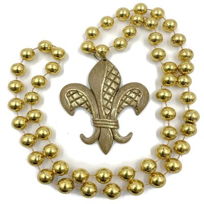 Fleur de Lis Tulip Design Mardi Gras Bead Necklace Cajun Carnival Festival New Orleans