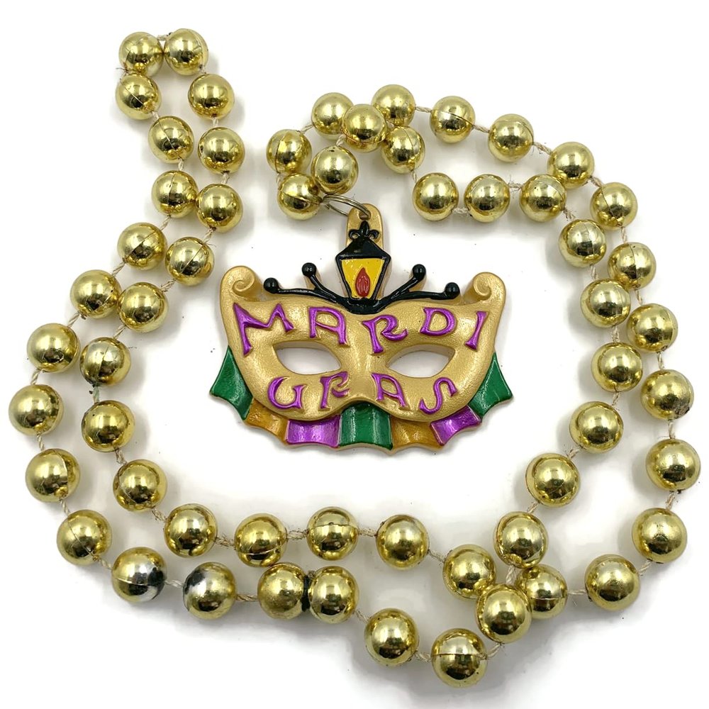 Mask Lamp Post Mardi Gras Bead Necklace Cajun Carnival Festival New Orleans