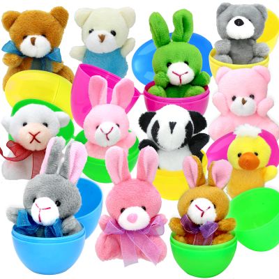 ZMCINER 12 Prefilled Easter Eggs with Plush Toys Filled Easter Eggs with Toys Inside for Kids Easter Basket Stuffers, Easter Party Favor
