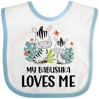 inktastic Zebra My Babushka Loves Me Baby Bib White and Blue 41b66