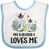 inktastic Zebra My Babushka Loves Me Baby Bib White and Blue 41b66 view 1