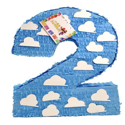 Number Two Pinata 20" Clouds Themed Second Birthday Party Blue & White Color