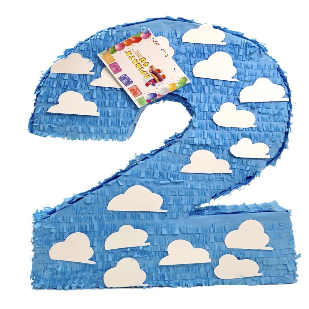 Number Two Pinata 20" Clouds Themed Second Birthday Party Blue & White Color