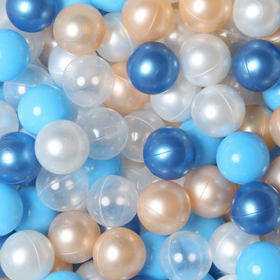 TRENDPLAY Plastic Balls for Ball Pits - Pack of 100 Hollow Balls- Safe and Exciting Playtime - Perfect for Toddler Baby Pools,Party,Festival Decoration, Pearl Blue+Gold+Clear
