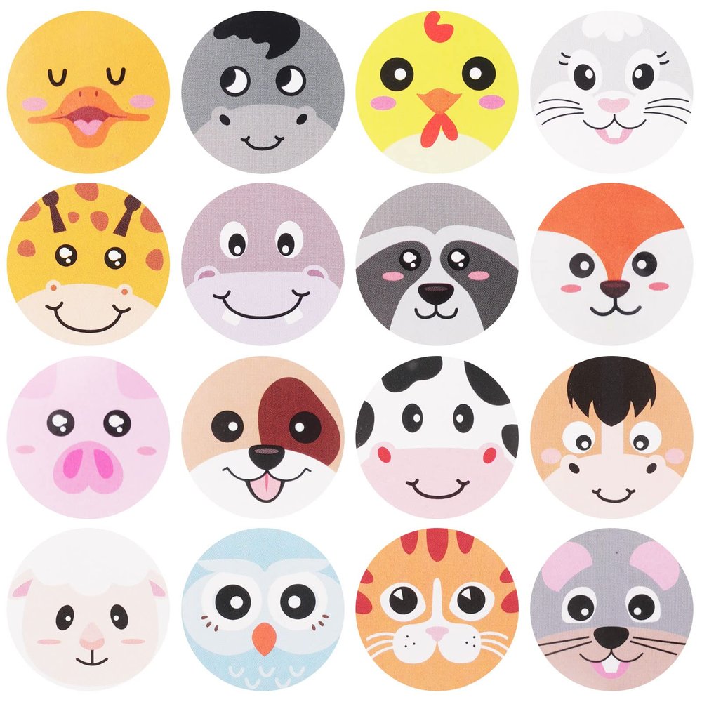 1000 Pieces Cute Animal Round Face Stickers, Cartoon Stickers for Kids Party Favor Birthday Classroom Decoration and Outdoor Activities (1" Diameter / 2 Rolls)