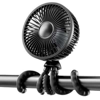 Gaiatop Baby Stroller Fan, 4000mAh Oscillating Mini Portable Fan with Light, 4 Speeds Battery Operated Small Handheld Desk Fan, 360 Rotate Flexible Tripod Clip On Fan for Car Seat Crib Travel Black