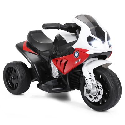 OLAKIDS Kids Ride on Motorcycle, 6V Licensed BMW Electric Motor with Music, Foot Pedal, Headlight, Leather Seat Cushion, 4 Wheels Battery Powered Tricycle for Boys Girls (Garnet)