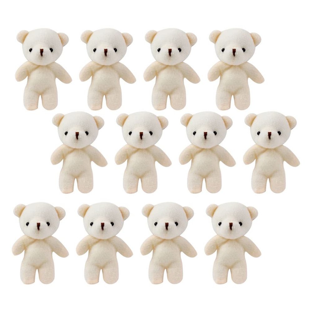 12Pcs Mini Plush Bear Figurines - Adorable Tiny Bears for DIY Keychain, Graduation, Birthday Party Favor, Light Yellow, 4.33 * 3.14 * 0.78 Inch