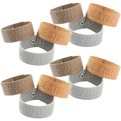 Fun Express Religious Sayings Leather Bracelets, 12 Pieces