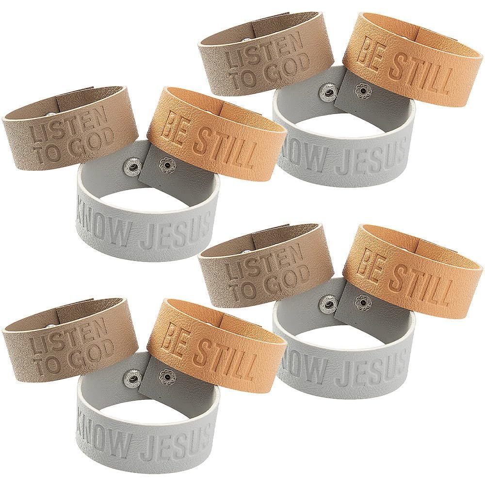 Fun Express Religious Sayings Leather Bracelets, 12 Pieces