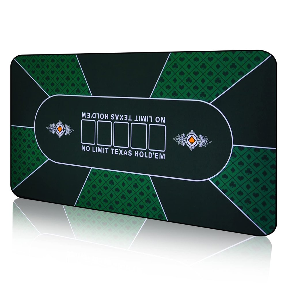 CONTINUE Upgraded Waterproof Poker Mat for 6 Players - Texas Hold'em & Blackjack - Anti-Slip Rubber Table Top Layout with Carrying Bag (47 x 24)