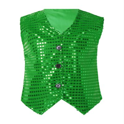 JEATHA Boys Girls Sequins Vest Dance Tops Sleeveless Waistcoat Stage Performance Costume Outerwear Jacket Dark Green 15-16 Years