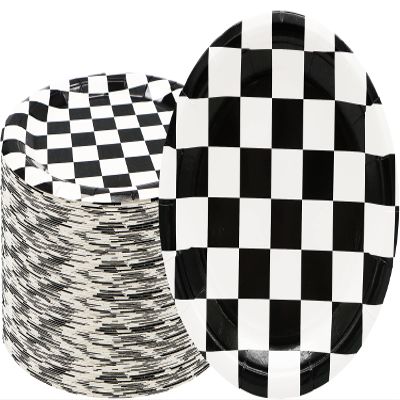 40 Pcs Race Car Birthday Party Supplies Black and White Checkered Party Supplies 7"Checkered Paper Plate,Black White Plate for Kids Car Sports Themed Racing Birthday Party Decorations (Black White)