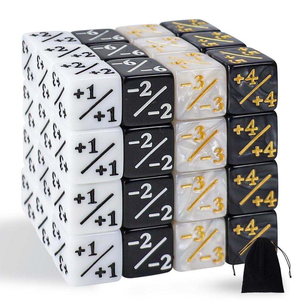 48 Pieces MTG Dice Counters Token Dice, Magic The Gathering Glitter Sparkle, Loyalty Starry Marble D6 Cube Compatible with MTG, CCG, Card Gaming Accessory (Black & White)