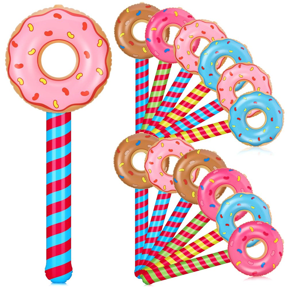 Meooeck 12 Pcs Inflatable Lollipop Assorted Inflatable Suckers Birthday Party Decoration Candy Balloons Props Favors for Swimming Pool, 4 Styles