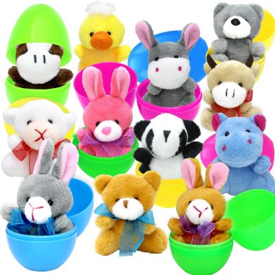 CH HAICHENG 12PCS Filled Easter Eggs with Plush Animal Toys Inside, Prefilled Easter Eggs for Easter Eggs Hunt, Easter Basket Stuffers Fillers, Easter Classroom Prize Supplies
