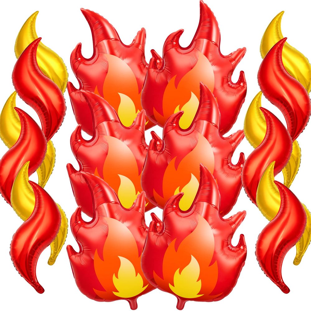 18 Pcs Fire Truck Birthday Party Supplies 32 Inch Fire Balloons Aluminum Firefighter Birthday Decorations 24 Inch Flame Fireman Theme Kids' Party Balloons for Campfire Hunting Decor
