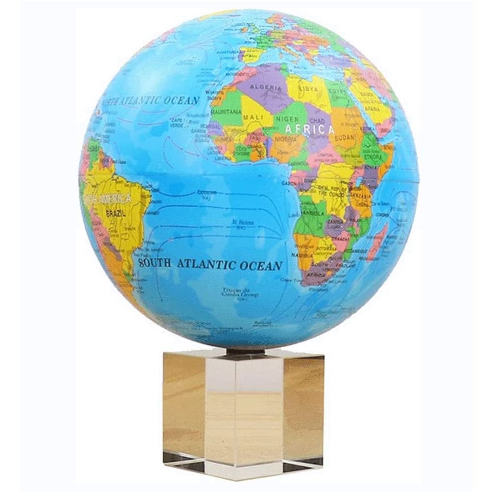 VNABO Geographic Globes Elegant Cute World Globe with Clear Crystal Base Traveler Globe Self-Rotating Glowing Globe 5.9" Diameter Home Dcor