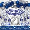 21st Birthday Decorations for Him, Blue and Silver Happy 21st Birthday Decorations for Boys Men, 21 Bday Balloons Banner Tablecloth Fringe Curtains Hanging Swirls, 21 Years Old Bday Party Supplies view 1