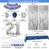 21st Birthday Decorations for Him, Blue and Silver Happy 21st Birthday Decorations for Boys Men, 21 Bday Balloons Banner Tablecloth Fringe Curtains Hanging Swirls, 21 Years Old Bday Party Supplies view 2