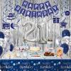 21st Birthday Decorations for Him, Blue and Silver Happy 21st Birthday Decorations for Boys Men, 21 Bday Balloons Banner Tablecloth Fringe Curtains Hanging Swirls, 21 Years Old Bday Party Supplies view 4