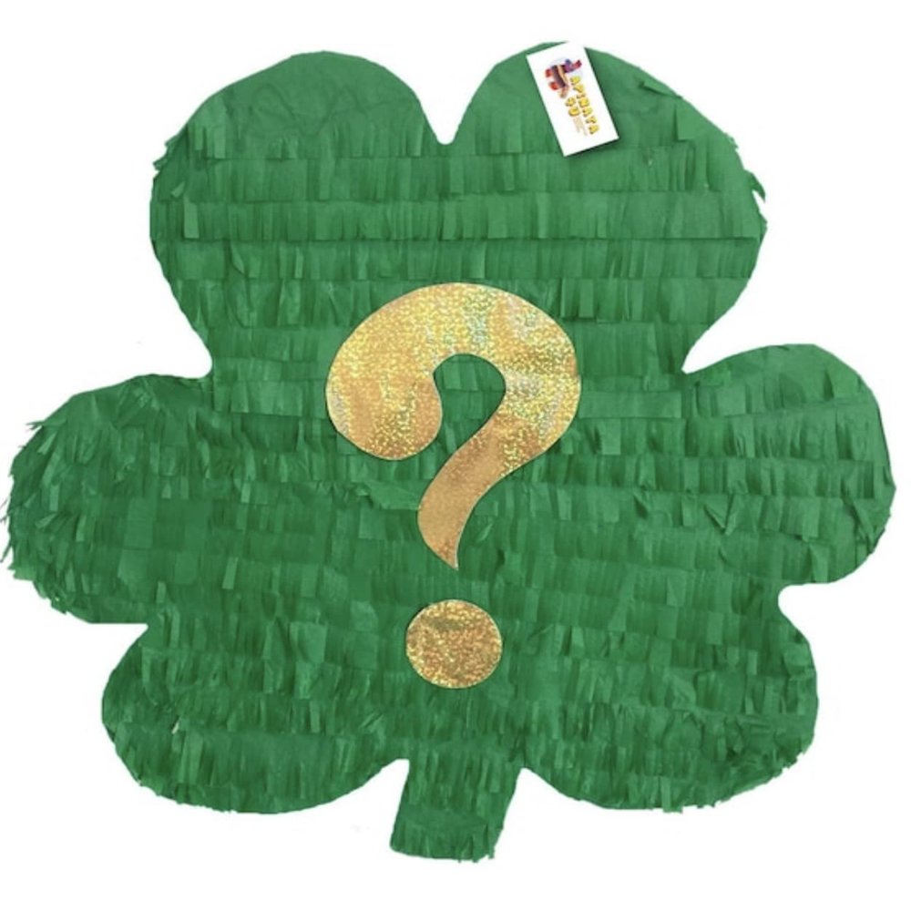 Green Shamrock Pinata Gold Question Mark St Patricks Day Gender Reveal St Patricks Day Party Little Lad or Little Lass Lucky Shamrock St Pats Day