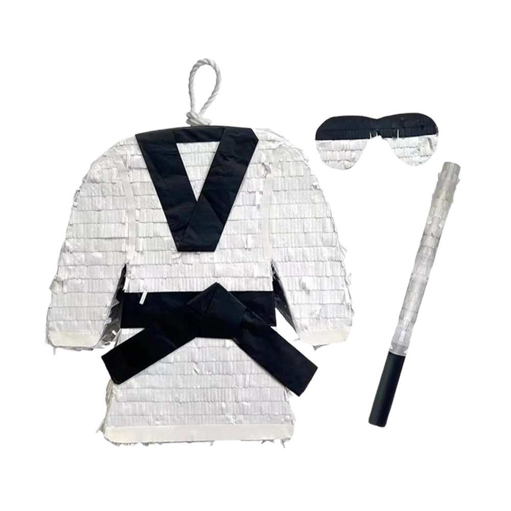 APINATA4U 17.5" Tall Martial Arts Pinata Karate Tae Kwon Do Birthday Party Decoration Black Belt,INCLUDES Stick and Mask